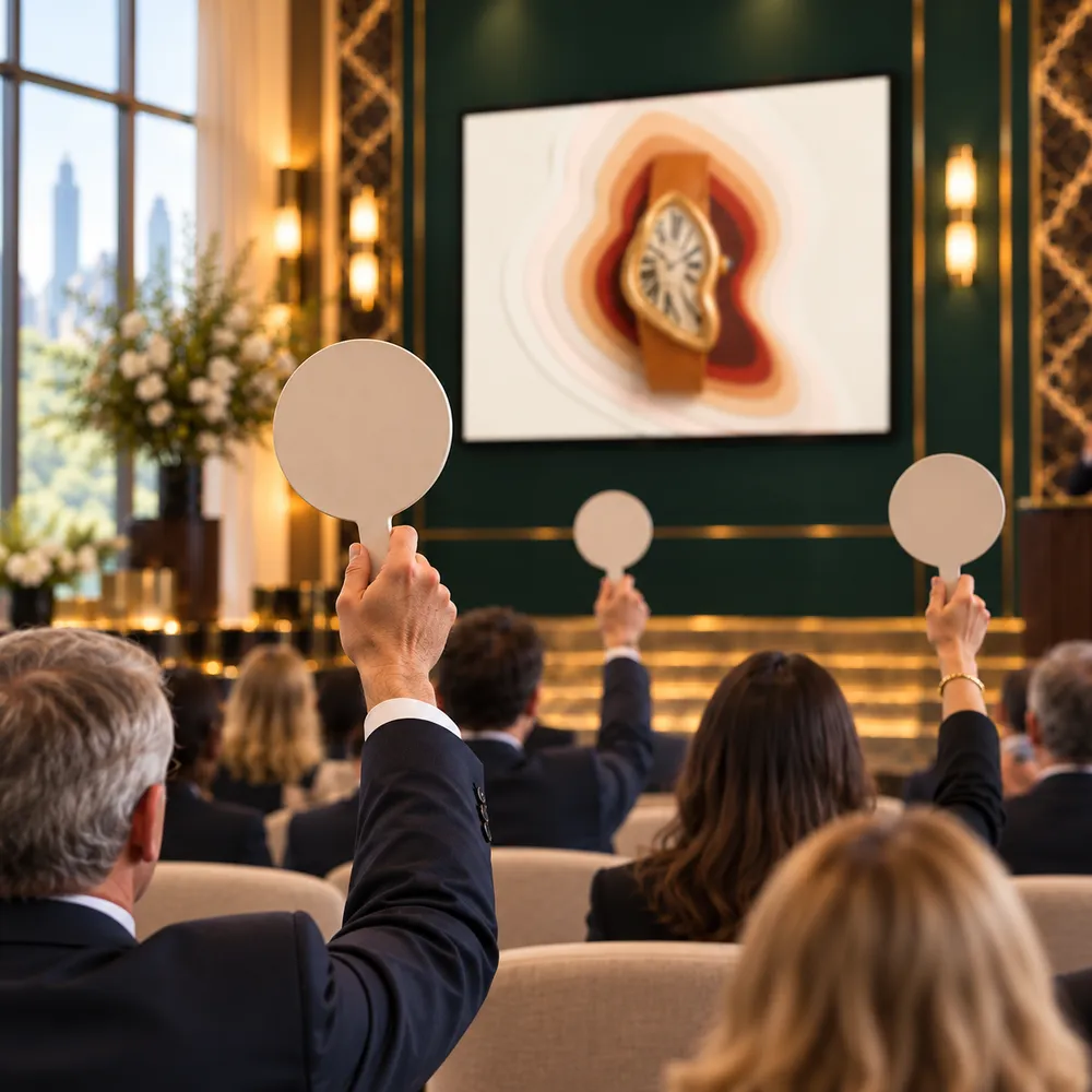 Bidders raising their paddles at an auction
